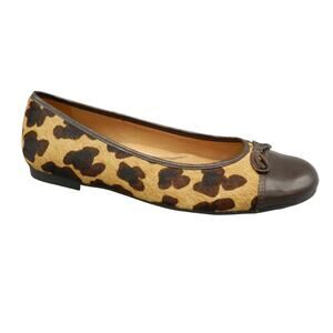 Nurture Cap Toe Ballet Flats 7 Calf Hair Leopard Print Neutral Tan Brown Leather